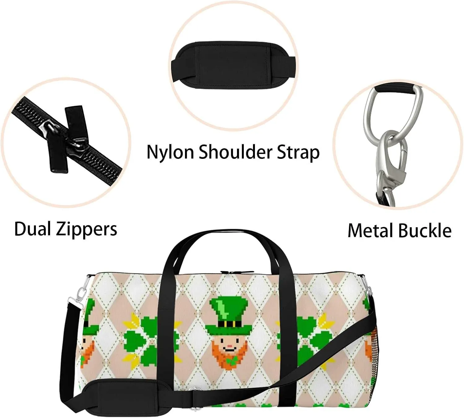 Sports Gym Bag for Women and Men Waterproof St-patricks Day Pattern Cute Duffel Bag Lightweight Carryon Traveling Boarding Gripsack