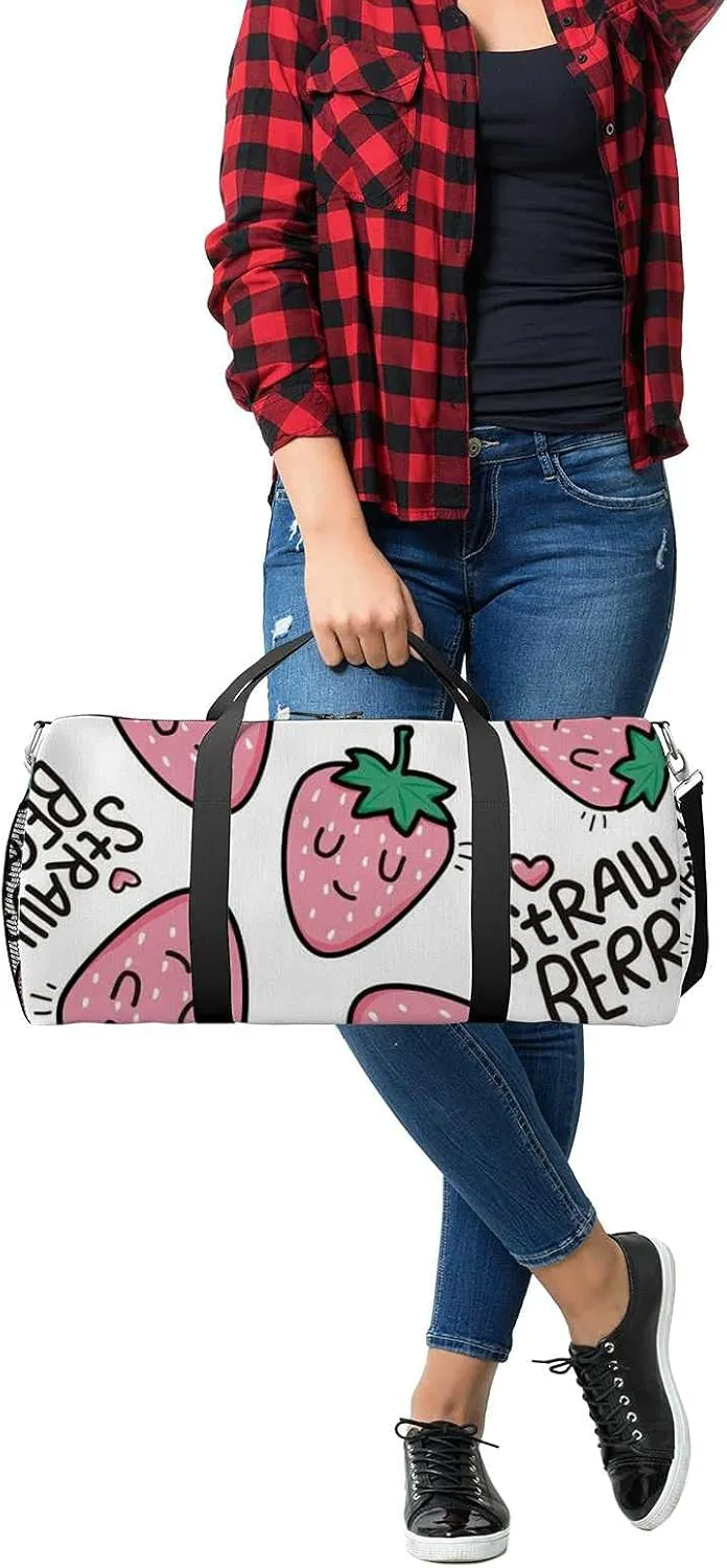 Sports Gym Bag for Women and Men Waterproof Strawberry Pattern Illustration Duffel Bag Lightweight Carryon Traveling Boarding Gripsack
