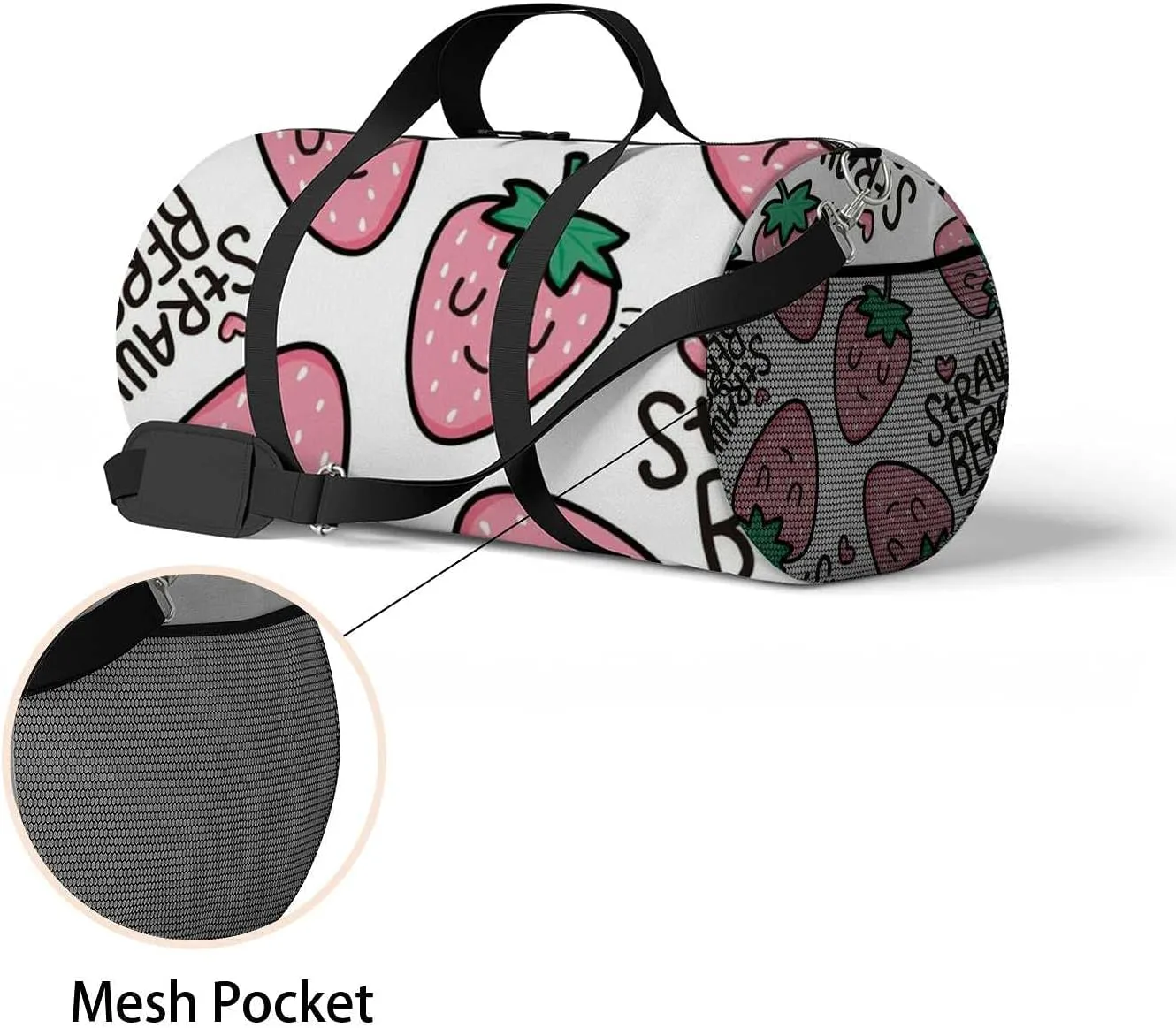 Sports Gym Bag for Women and Men Waterproof Strawberry Pattern Illustration Duffel Bag Lightweight Carryon Traveling Boarding Gripsack