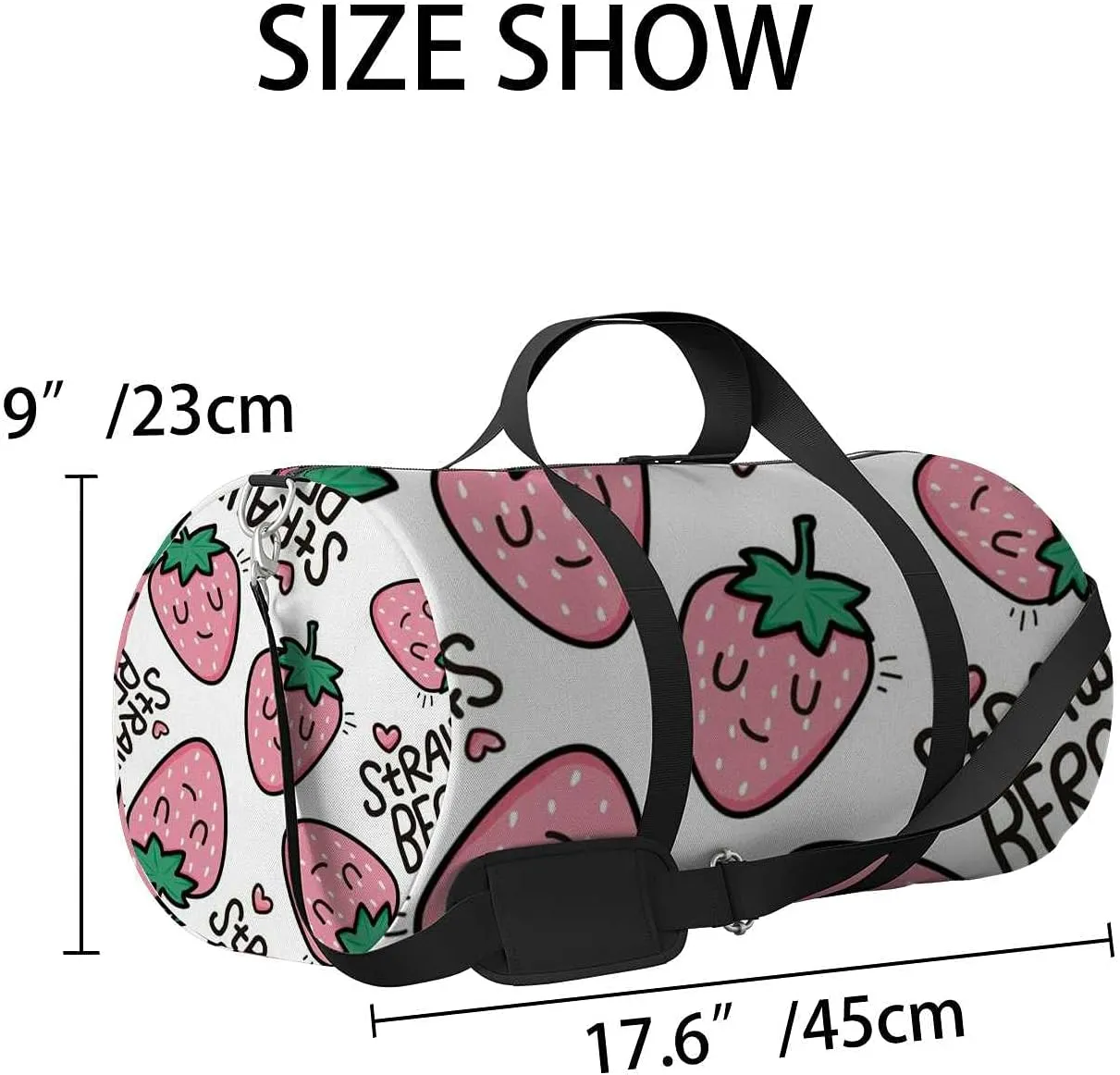 Sports Gym Bag for Women and Men Waterproof Strawberry Pattern Illustration Duffel Bag Lightweight Carryon Traveling Boarding Gripsack