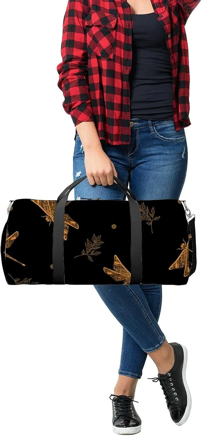 Sports Gym Bag for Women and Men Waterproof Stylish Pattern Drawn Dragonfly Duffel Bag Lightweight Carryon Traveling Boarding Gripsack