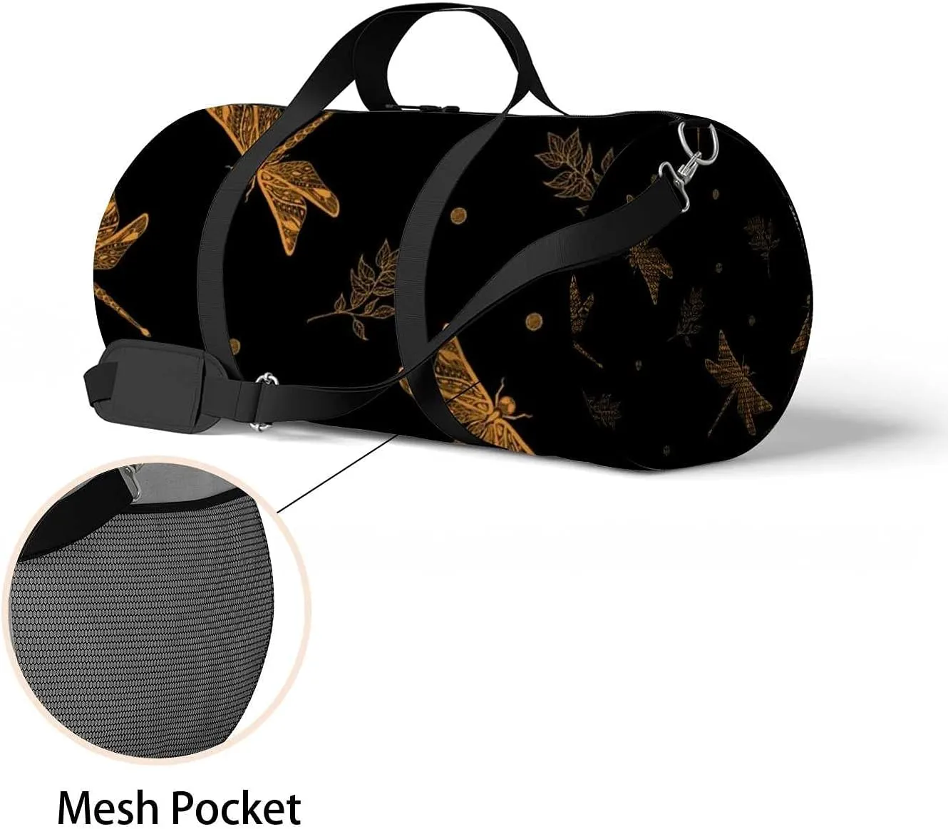 Sports Gym Bag for Women and Men Waterproof Stylish Pattern Drawn Dragonfly Duffel Bag Lightweight Carryon Traveling Boarding Gripsack