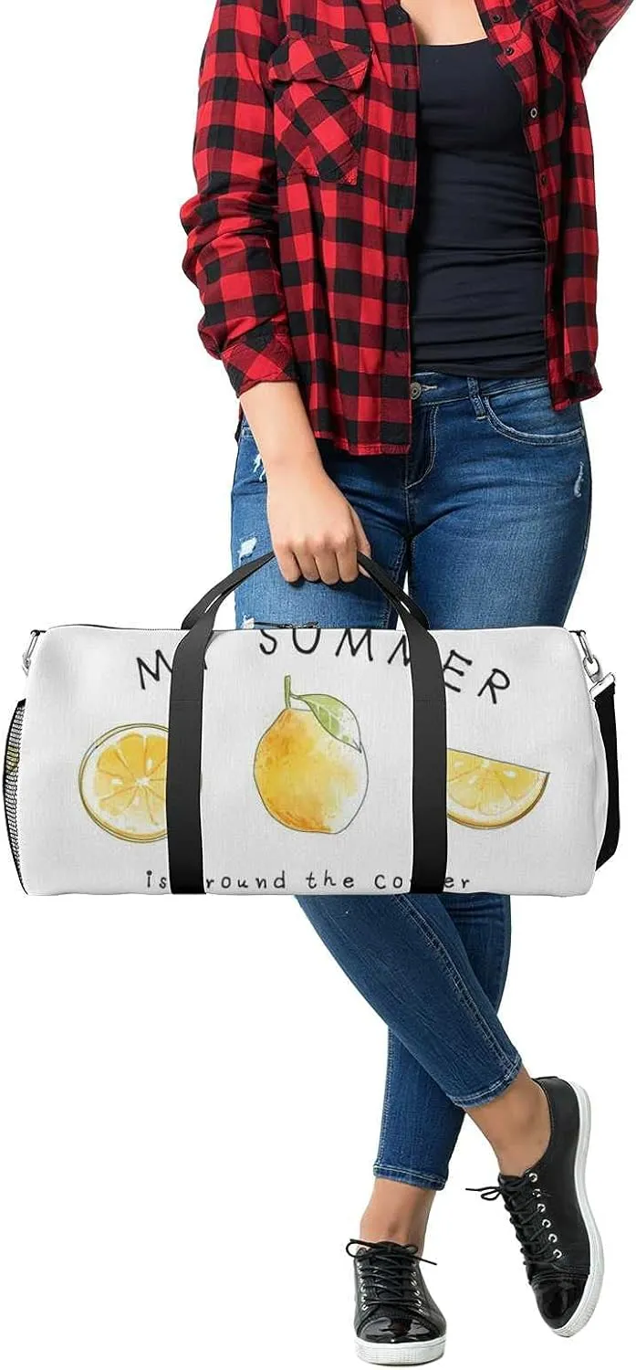 Sports Gym Bag for Women and Men Waterproof Summer Lemons Illustration Duffel Bag Lightweight Carryon Traveling Boarding Gripsack