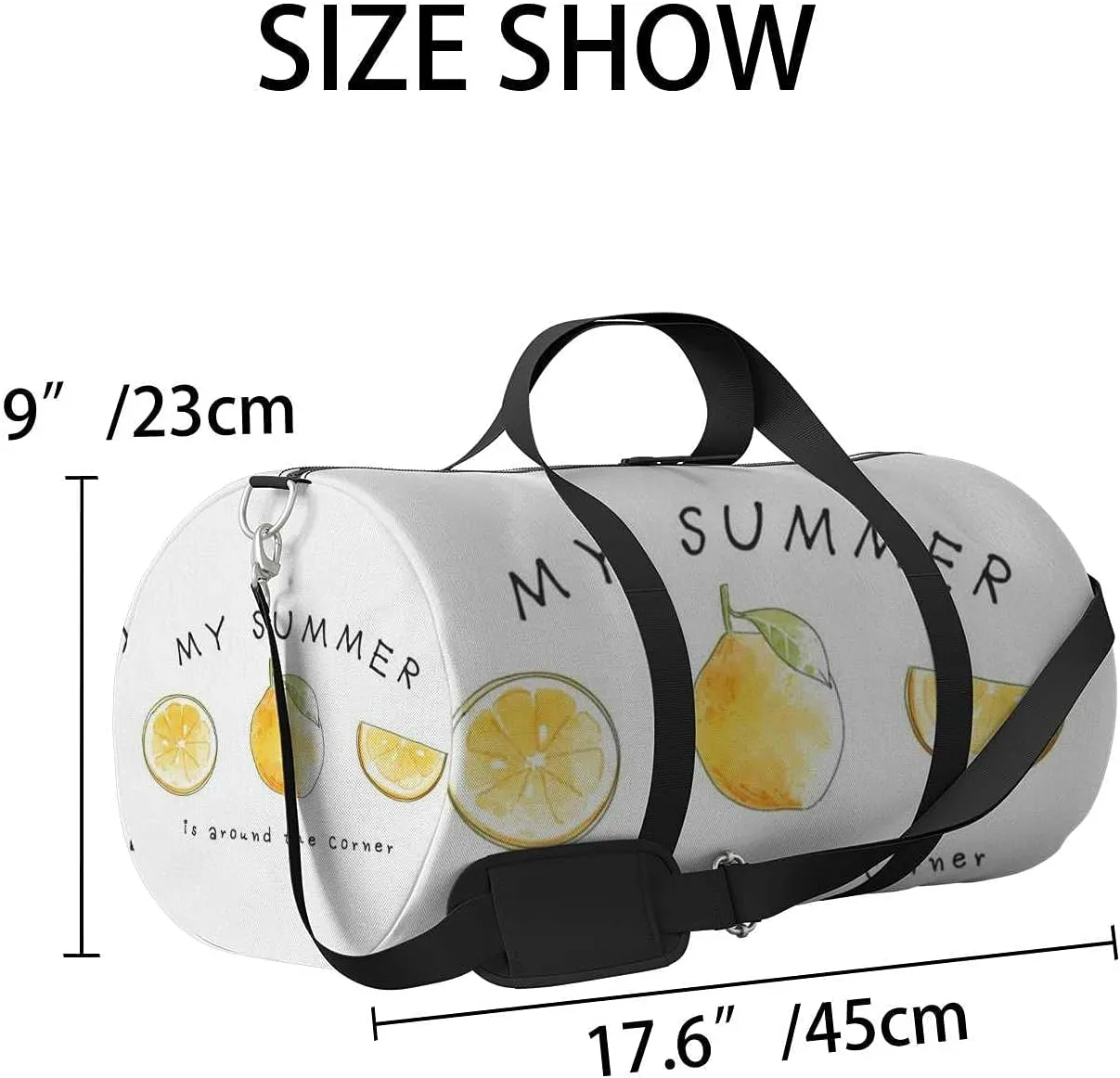 Sports Gym Bag for Women and Men Waterproof Summer Lemons Illustration Duffel Bag Lightweight Carryon Traveling Boarding Gripsack