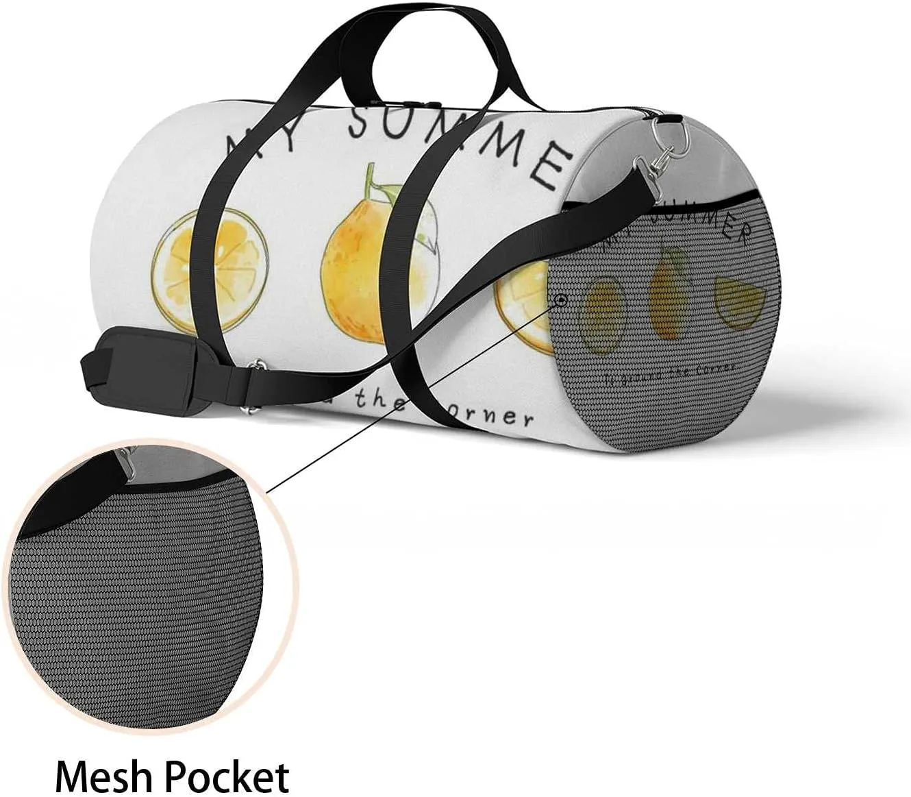 Sports Gym Bag for Women and Men Waterproof Summer Lemons Illustration Duffel Bag Lightweight Carryon Traveling Boarding Gripsack