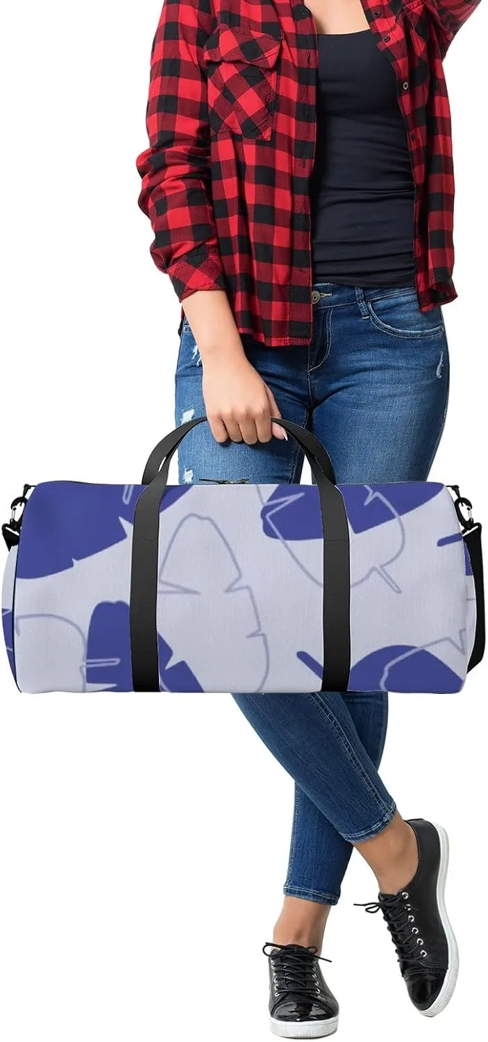 Sports Gym Bag for Women and Men Waterproof Tropical Leaves Hand Drawn Pattern Blue Purple Duffel Bag Lightweight Carryon Traveling Boarding Gripsack