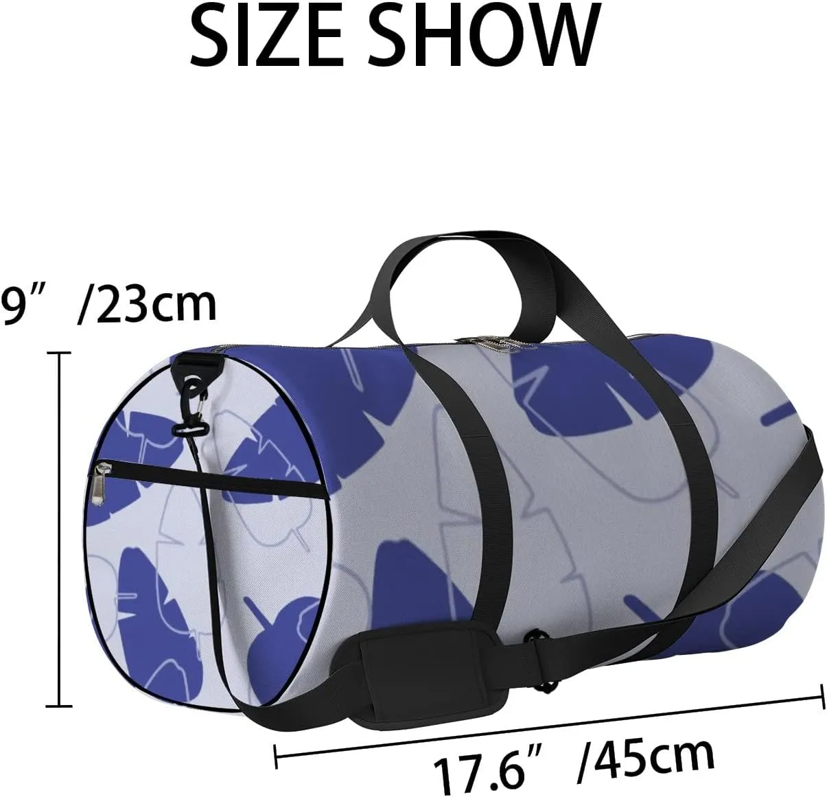 Sports Gym Bag for Women and Men Waterproof Tropical Leaves Hand Drawn Pattern Blue Purple Duffel Bag Lightweight Carryon Traveling Boarding Gripsack