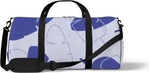 Sports Gym Bag for Women and Men Waterproof Tropical Leaves Hand Drawn Pattern Blue Purple Duffel Bag Lightweight Carryon Traveling Boarding Gripsack
