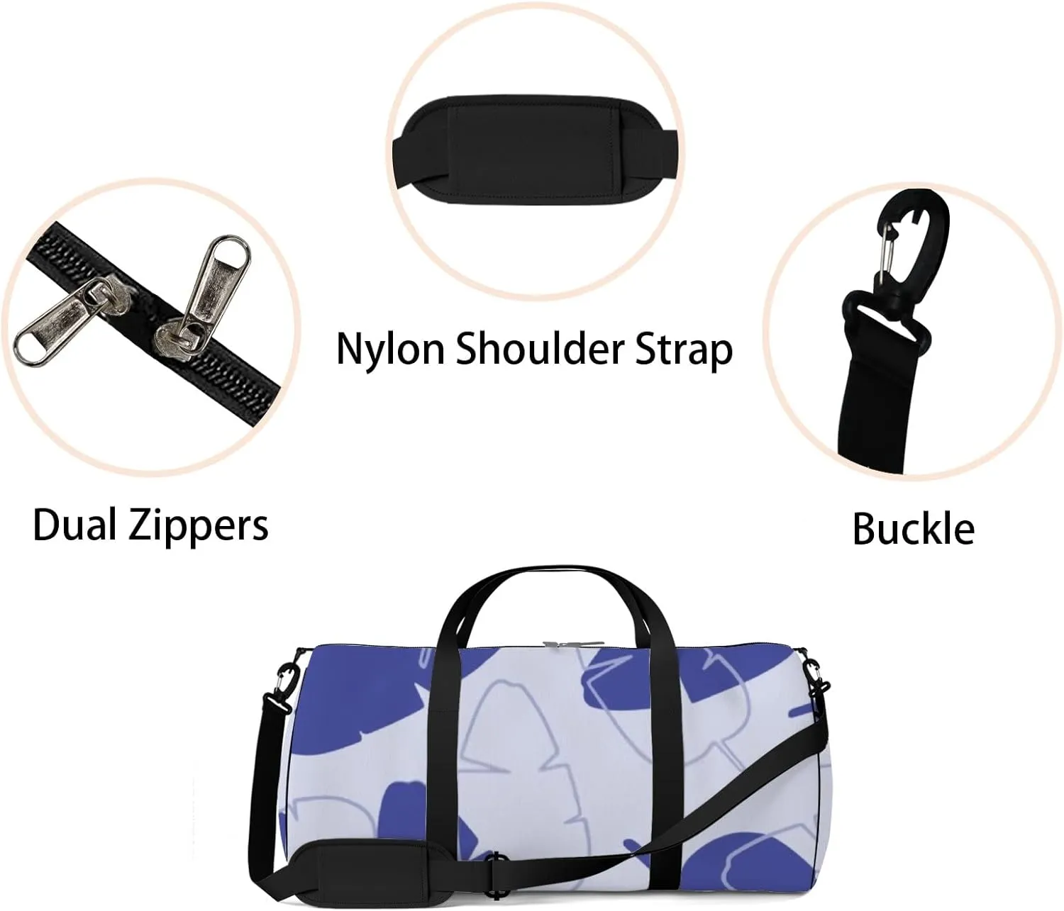 Sports Gym Bag for Women and Men Waterproof Tropical Leaves Hand Drawn Pattern Blue Purple Duffel Bag Lightweight Carryon Traveling Boarding Gripsack
