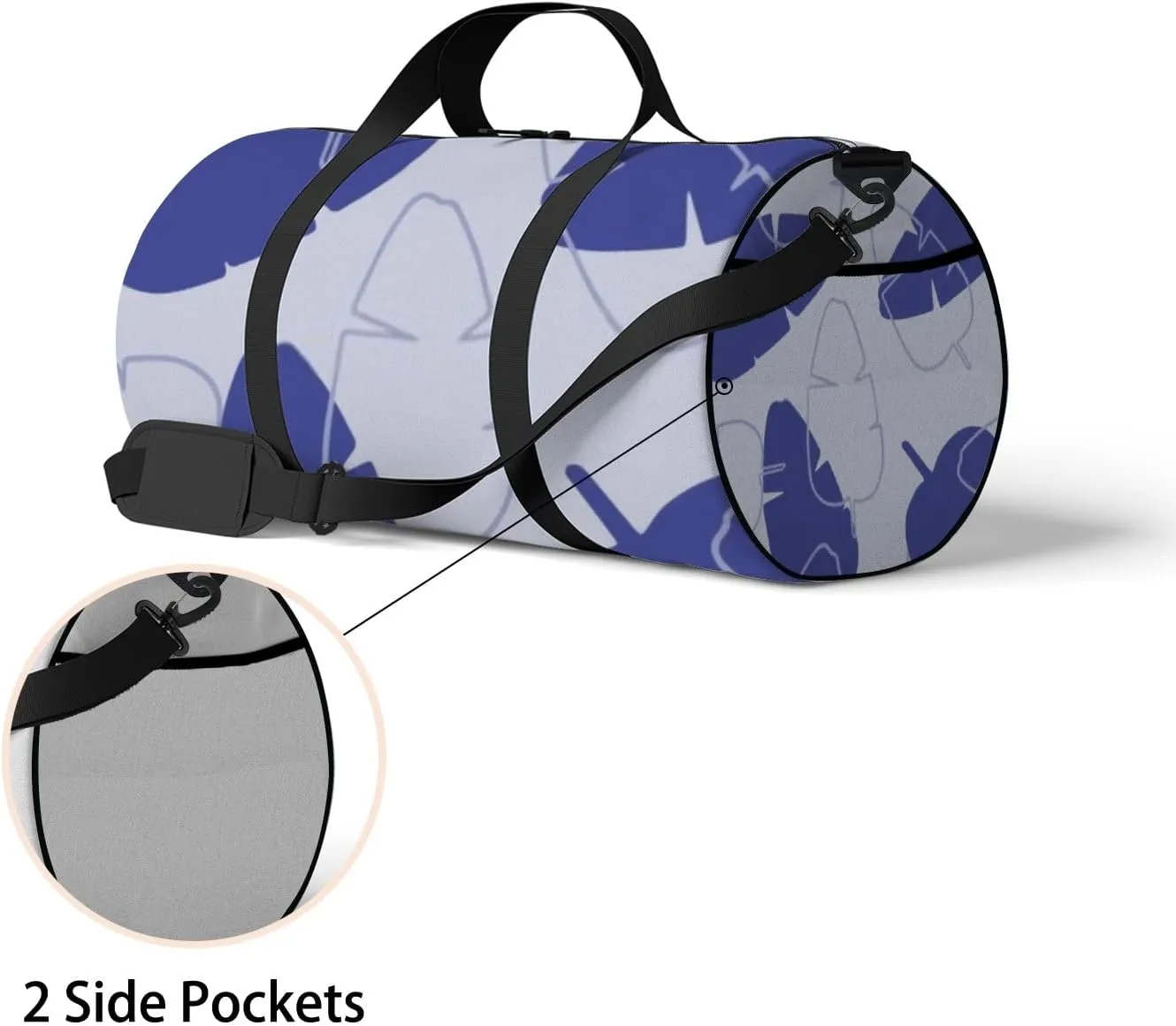 Sports Gym Bag for Women and Men Waterproof Tropical Leaves Hand Drawn Pattern Blue Purple Duffel Bag Lightweight Carryon Traveling Boarding Gripsack