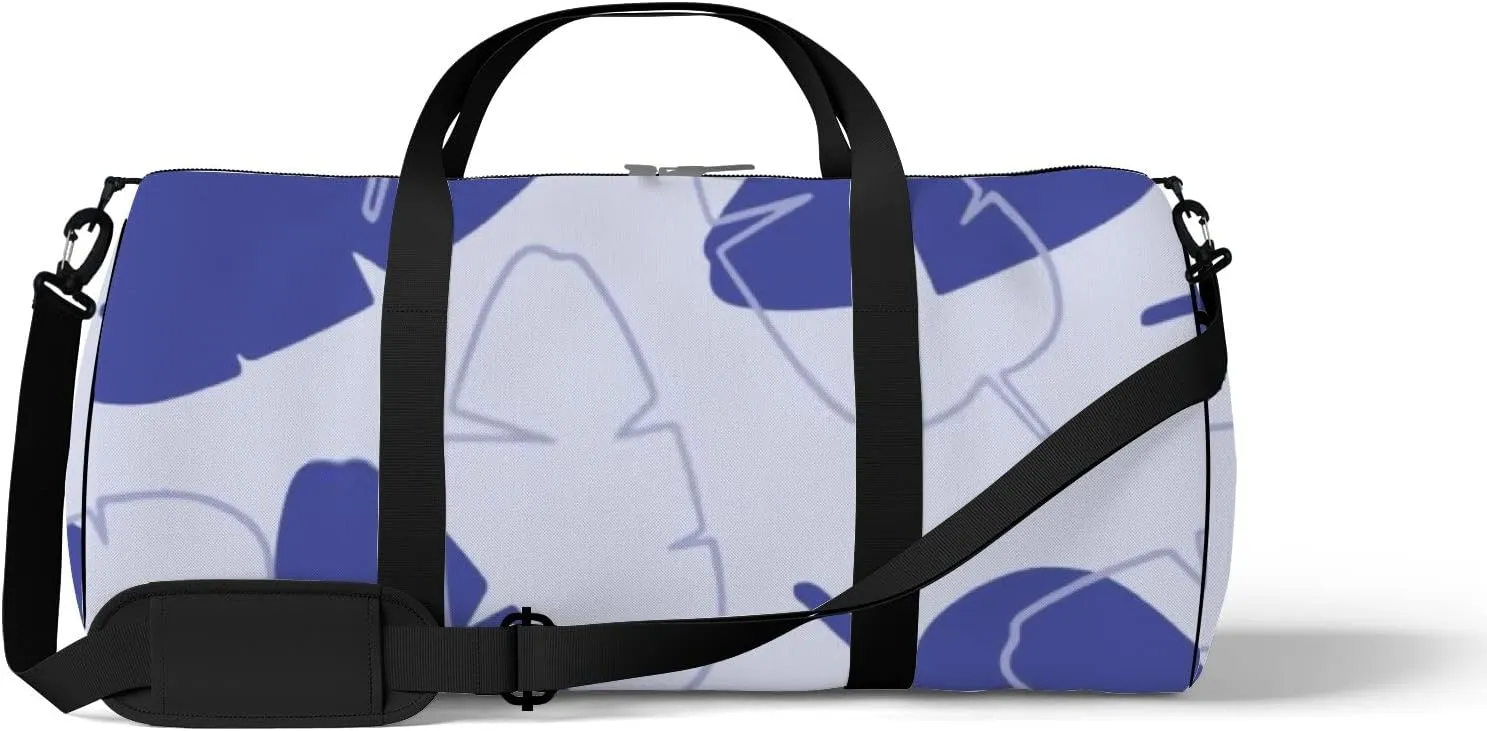 Sports Gym Bag for Women and Men Waterproof Tropical Leaves Hand Drawn Pattern Blue Purple Duffel Bag Lightweight Carryon Traveling Boarding Gripsack