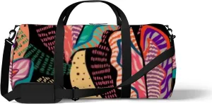 Sports Gym Bag for Women and Men Waterproof Tropical Multicolored Hand Drawn Elements Dark Duffel Bag Lightweight Carryon Traveling Boarding Gripsack