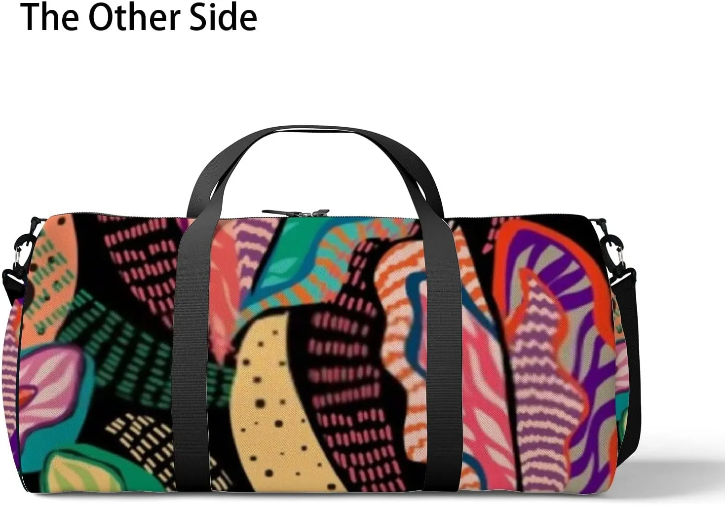 Sports Gym Bag for Women and Men Waterproof Tropical Multicolored Hand Drawn Elements Dark Duffel Bag Lightweight Carryon Traveling Boarding Gripsack