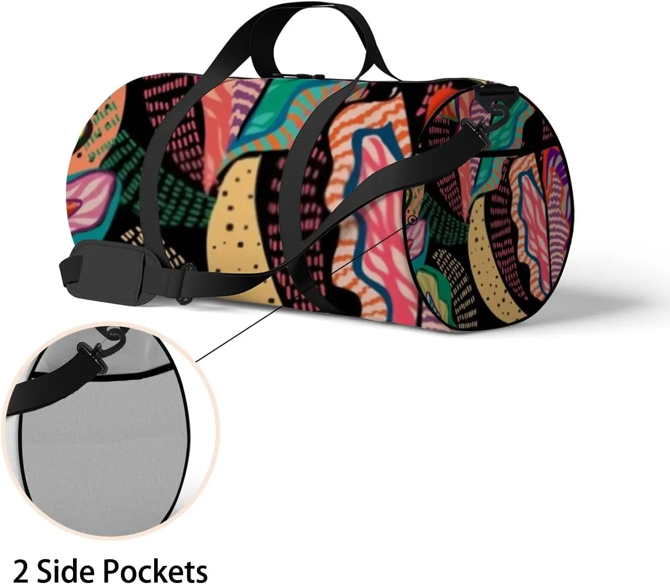 Sports Gym Bag for Women and Men Waterproof Tropical Multicolored Hand Drawn Elements Dark Duffel Bag Lightweight Carryon Traveling Boarding Gripsack