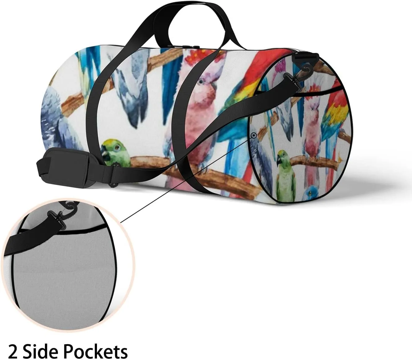 Sports Gym Bag for Women and Men Waterproof Watercolor Bright Parrot Tropical Bird Duffel Bag Lightweight Carryon Traveling Boarding Gripsack