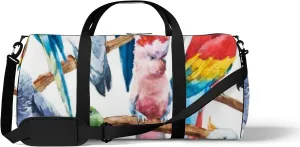 Sports Gym Bag for Women and Men Waterproof Watercolor Bright Parrot Tropical Bird Duffel Bag Lightweight Carryon Traveling Boarding Gripsack