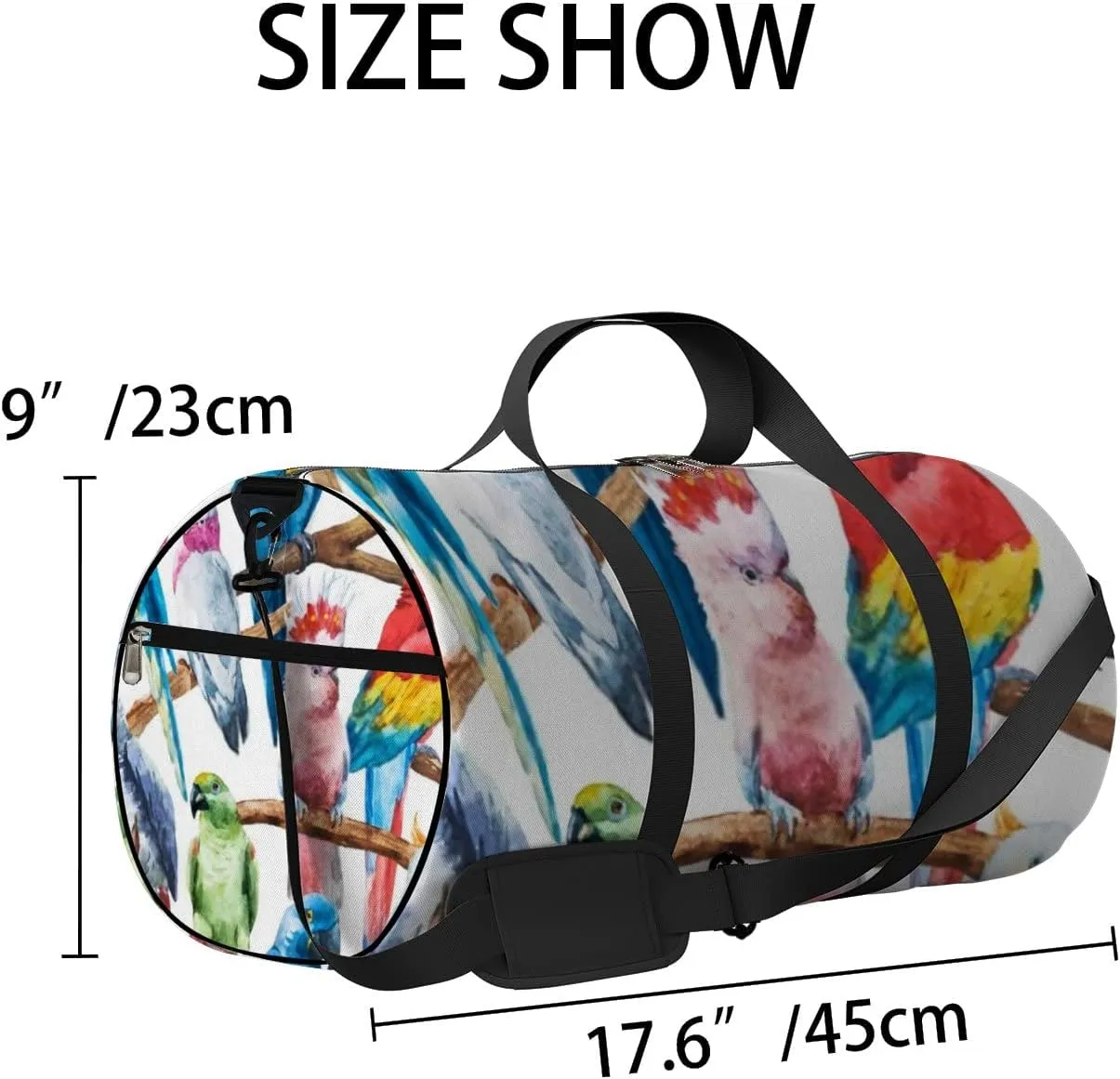Sports Gym Bag for Women and Men Waterproof Watercolor Bright Parrot Tropical Bird Duffel Bag Lightweight Carryon Traveling Boarding Gripsack