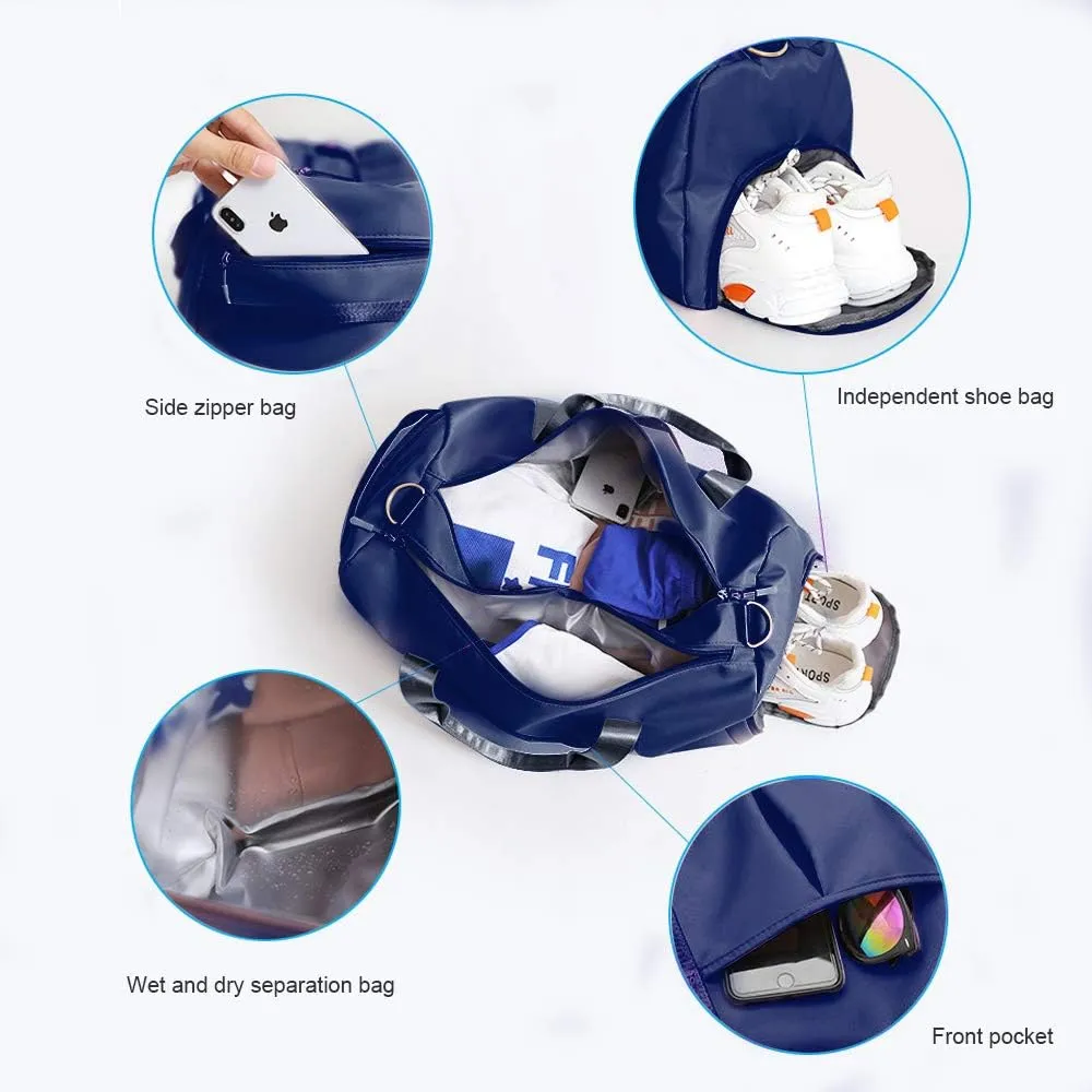 Sports Gym Bag With Shoe Bag Wet Bag Duffle Bag Waterproof Travel Bag for Women Men Blue 29L