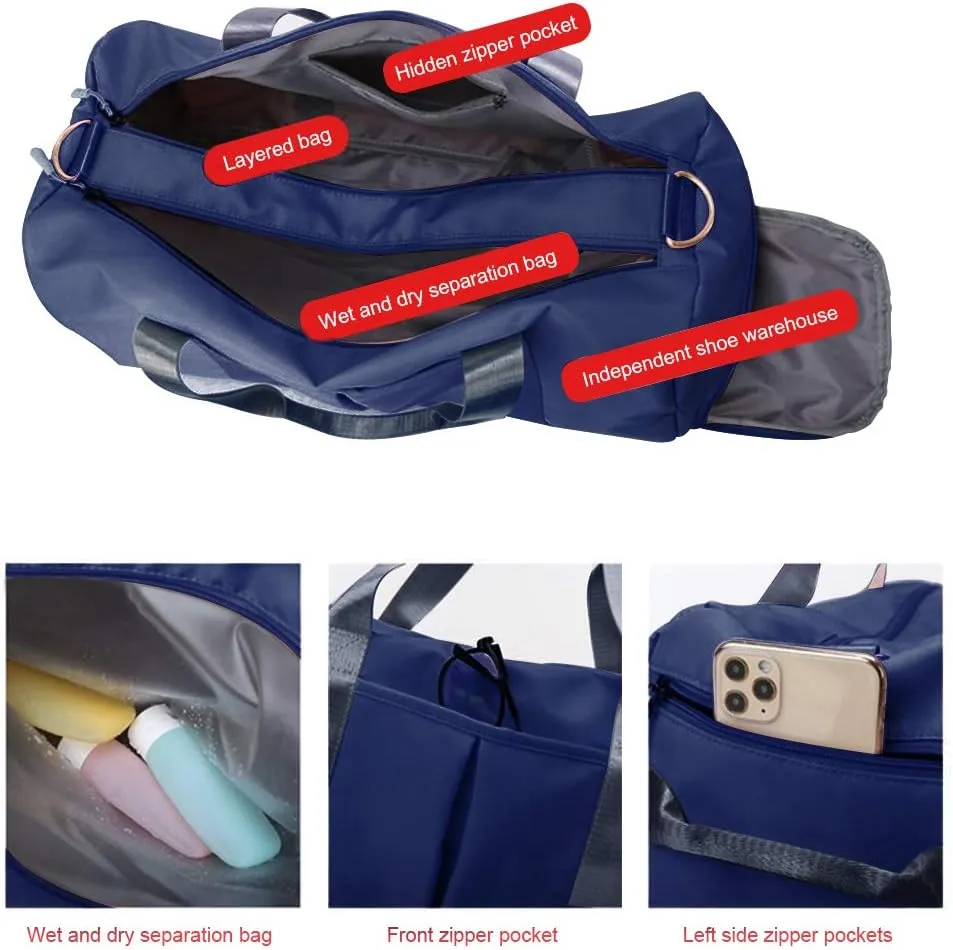 Sports Gym Bag With Shoe Bag Wet Bag Duffle Bag Waterproof Travel Bag for Women Men Blue 29L
