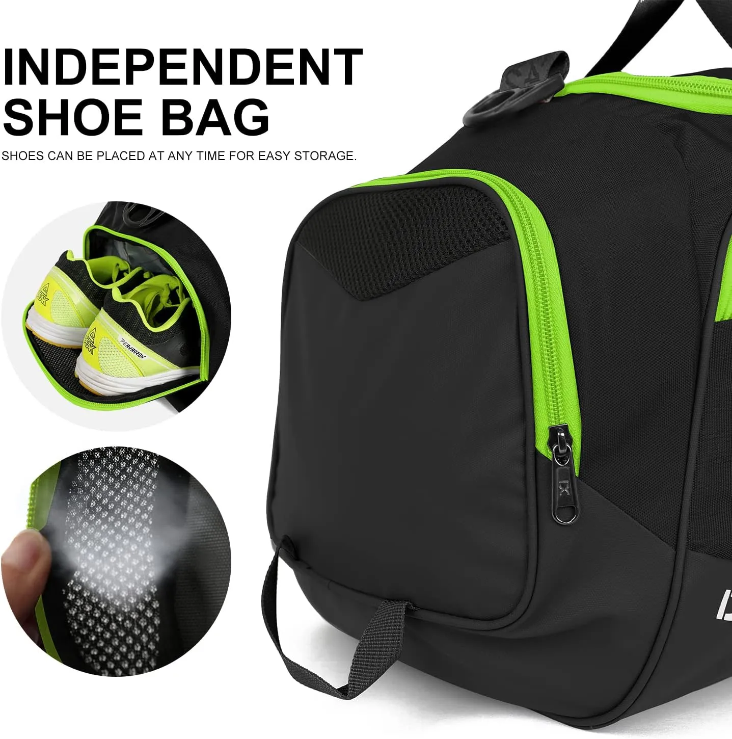 Sports Gym Bag，INOXTO Travel Duffel Bag with Dry Wet Pocket And Shoe CompartmentFor Women and Men，40L/55L Fitness Waterproof Weekender Bag For Swim Sports Travel Working Out (Black green, 40L)