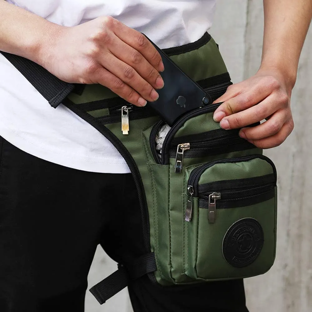 Sports Thigh Waist Bag Fanny Pack Racing Tactical Drop Leg Bag Waterproof Motorcycle Outdoor Bag Travel Hiking Climbing Cycling Shoulder Portable Bags (Army Green)