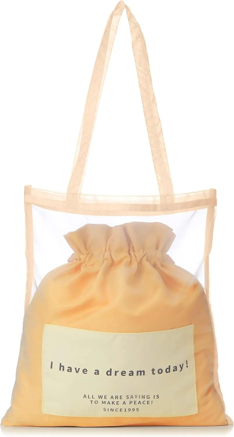 Spruce Women's Tote Bag, Sheer Drawstring Tote Set, Beige