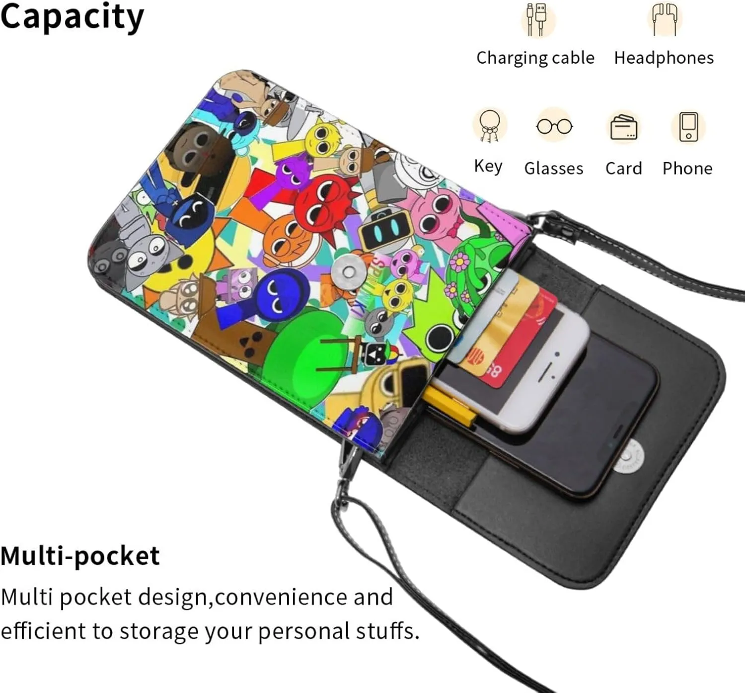 Sprunki Cell Phone Purse Crossbody Bag for Outdoor Travel Sports Camping Hiking Shoulder Bags