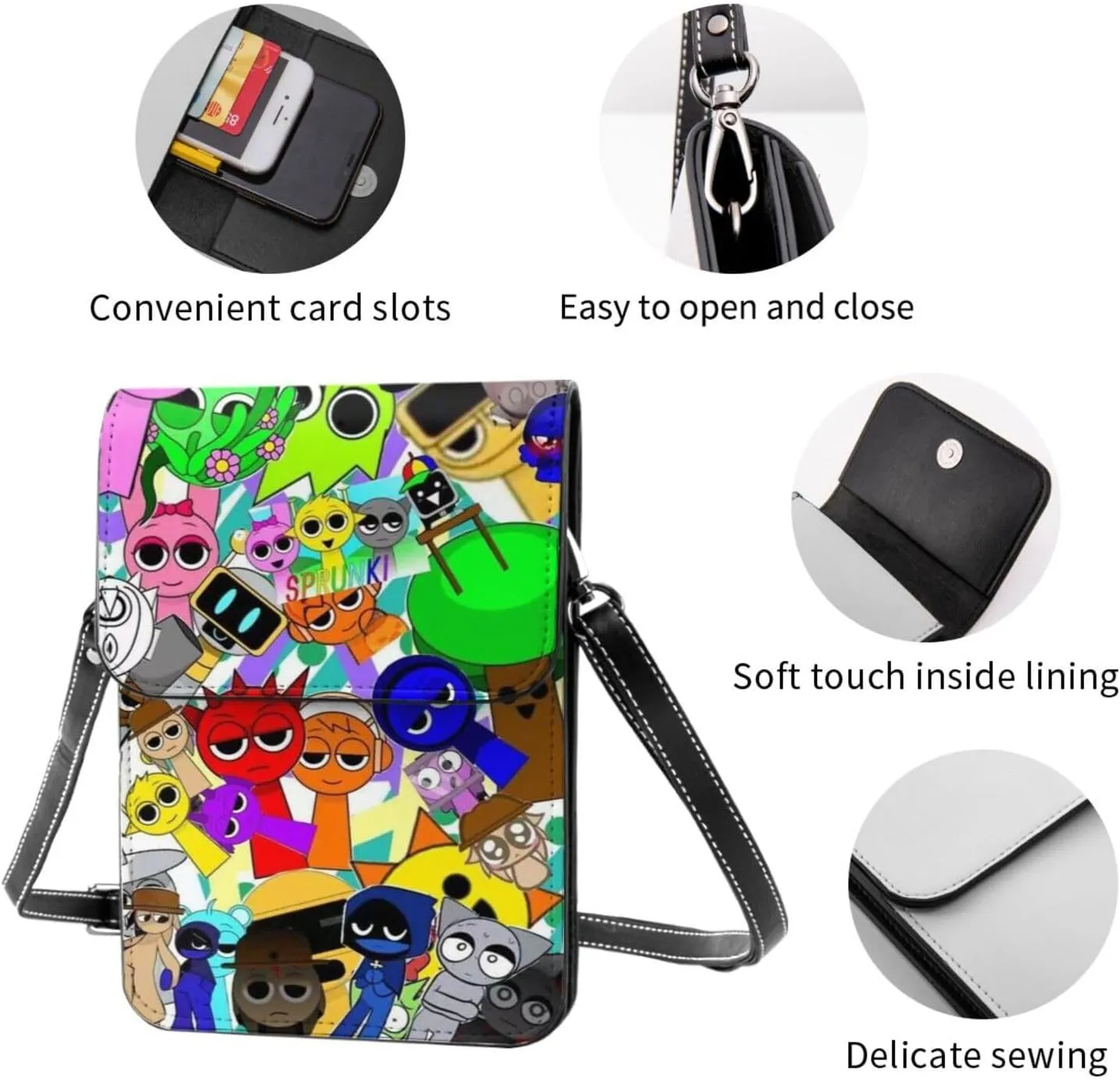 Sprunki Cell Phone Purse Crossbody Bag for Outdoor Travel Sports Camping Hiking Shoulder Bags