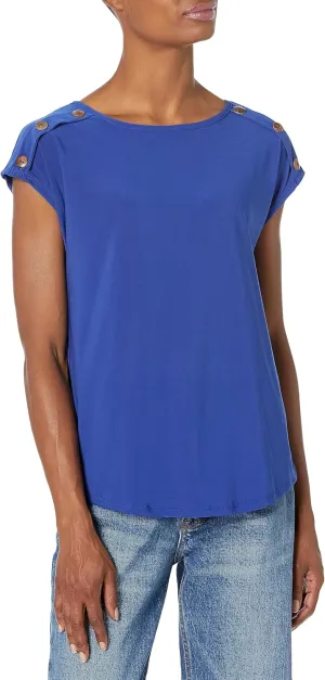 Star Vixen Women's Petite Button Shoulder Top