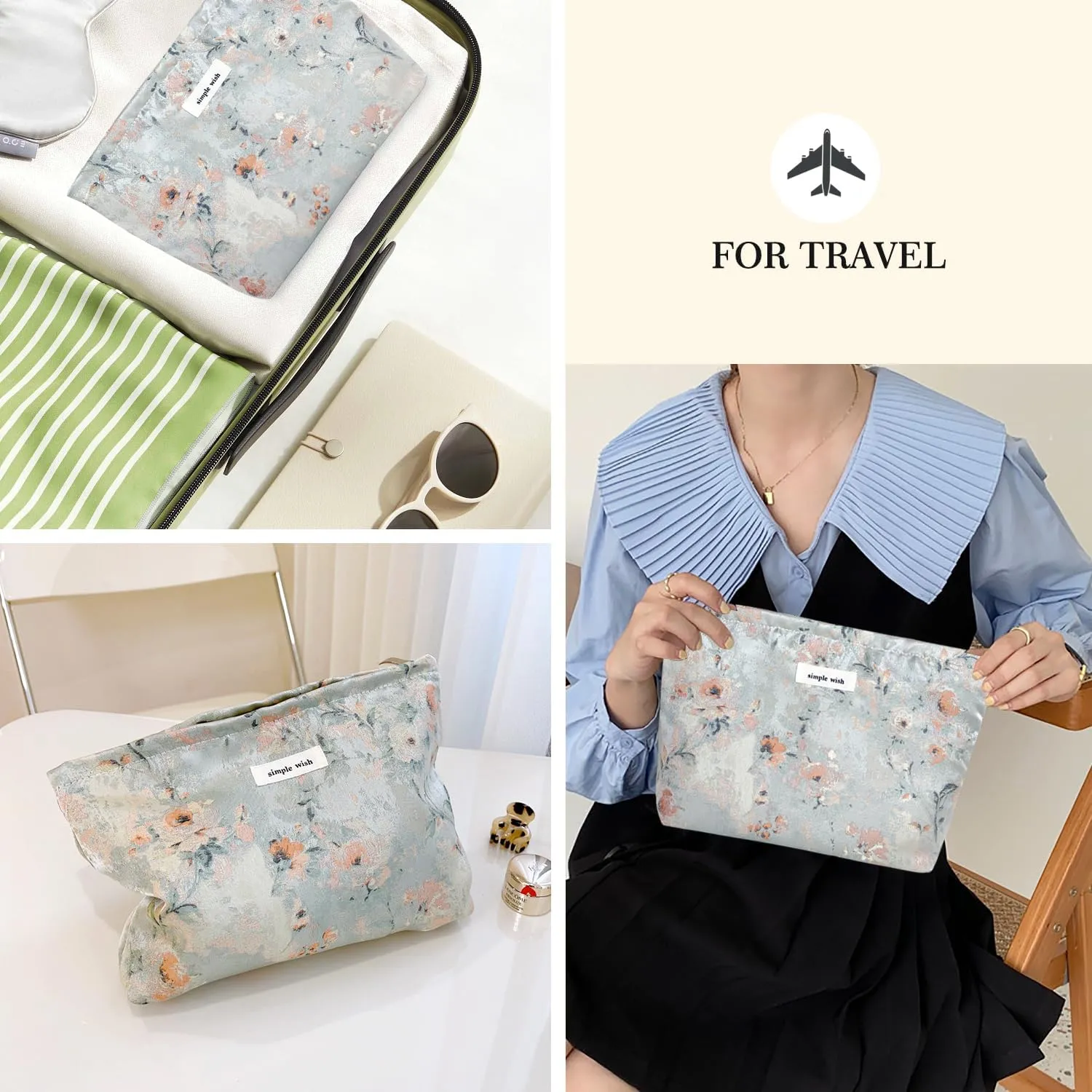 STARDW Aesthetic Floral Makeup Bag Cute Small Cosmetic Bags for Women Girls, Travel Toiletry Bag Large Capacity Zipper Makeup Pouch, Purse Organizer Pouches (Aesthetic Roses)