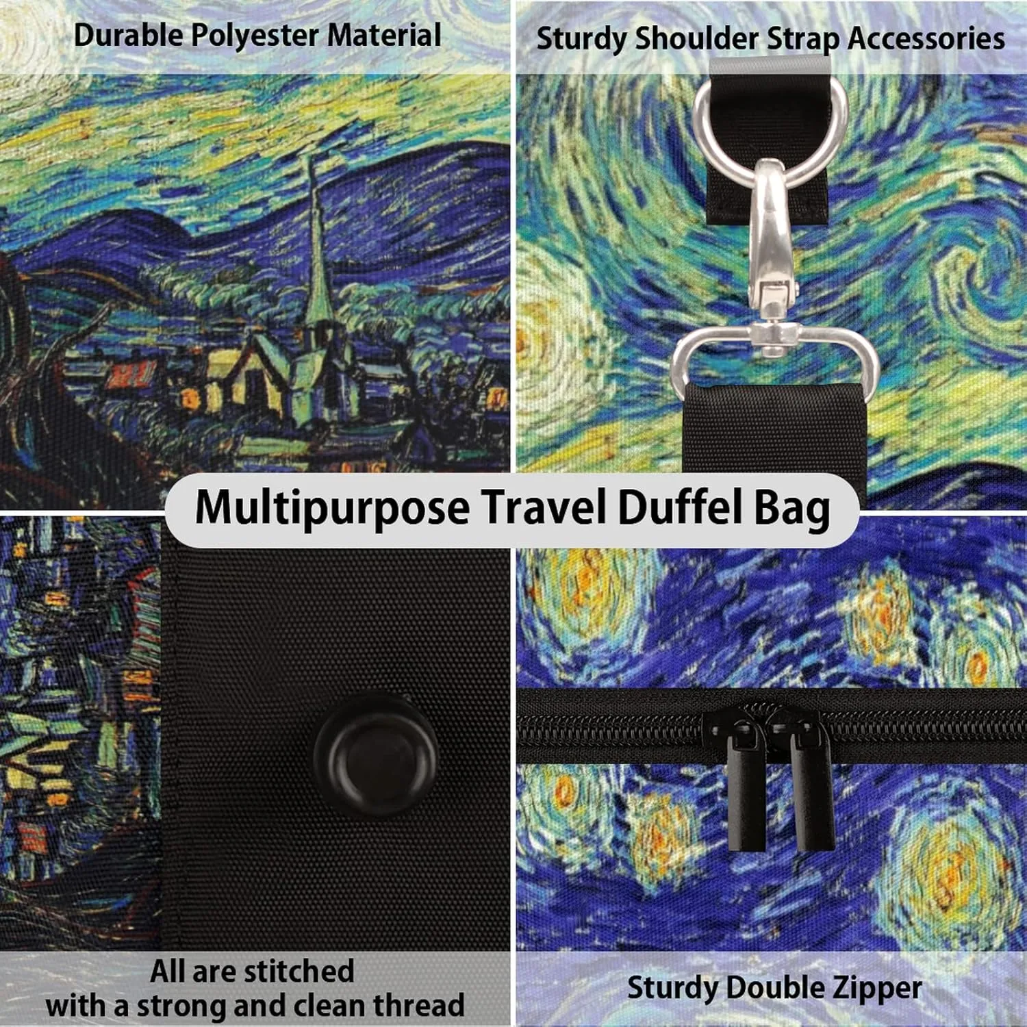 Starry Night Art Travel Duffel Bag, Starry Night Sports Gym Bag Waterproof Weekender Bag Overnight Travel Carry on Bag Duffel Tote for Women and Men