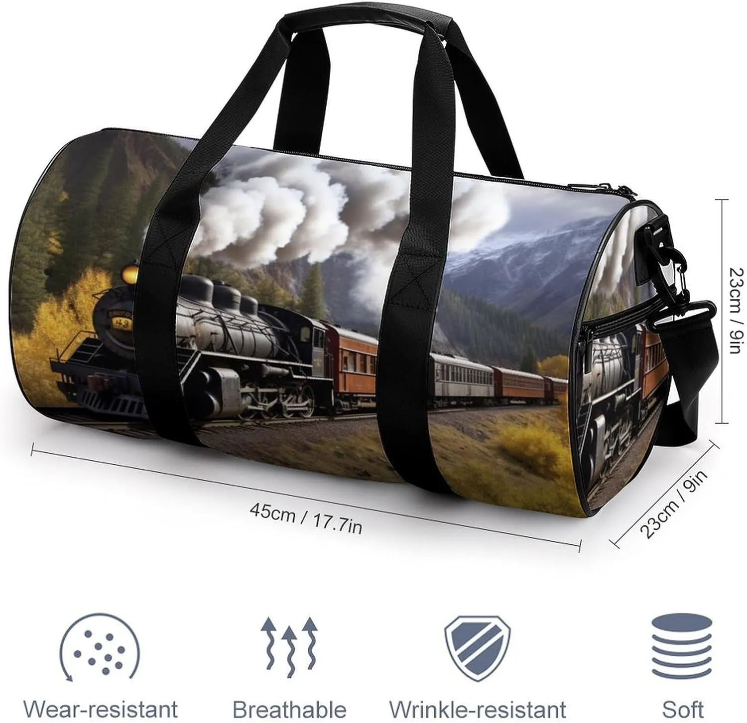 Steam Locomotive Train Gym Bag Small Travel Duffle Bag with Compartment Carry On Weekender Bag for Women Men