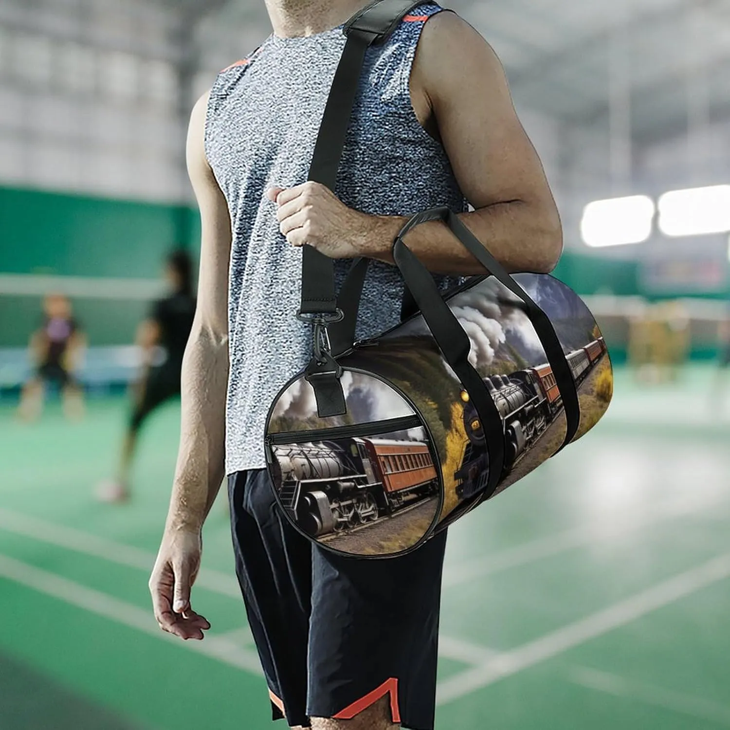 Steam Locomotive Train Gym Bag Small Travel Duffle Bag with Compartment Carry On Weekender Bag for Women Men