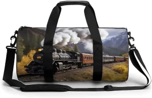 Steam Locomotive Train Gym Bag Small Travel Duffle Bag with Compartment Carry On Weekender Bag for Women Men