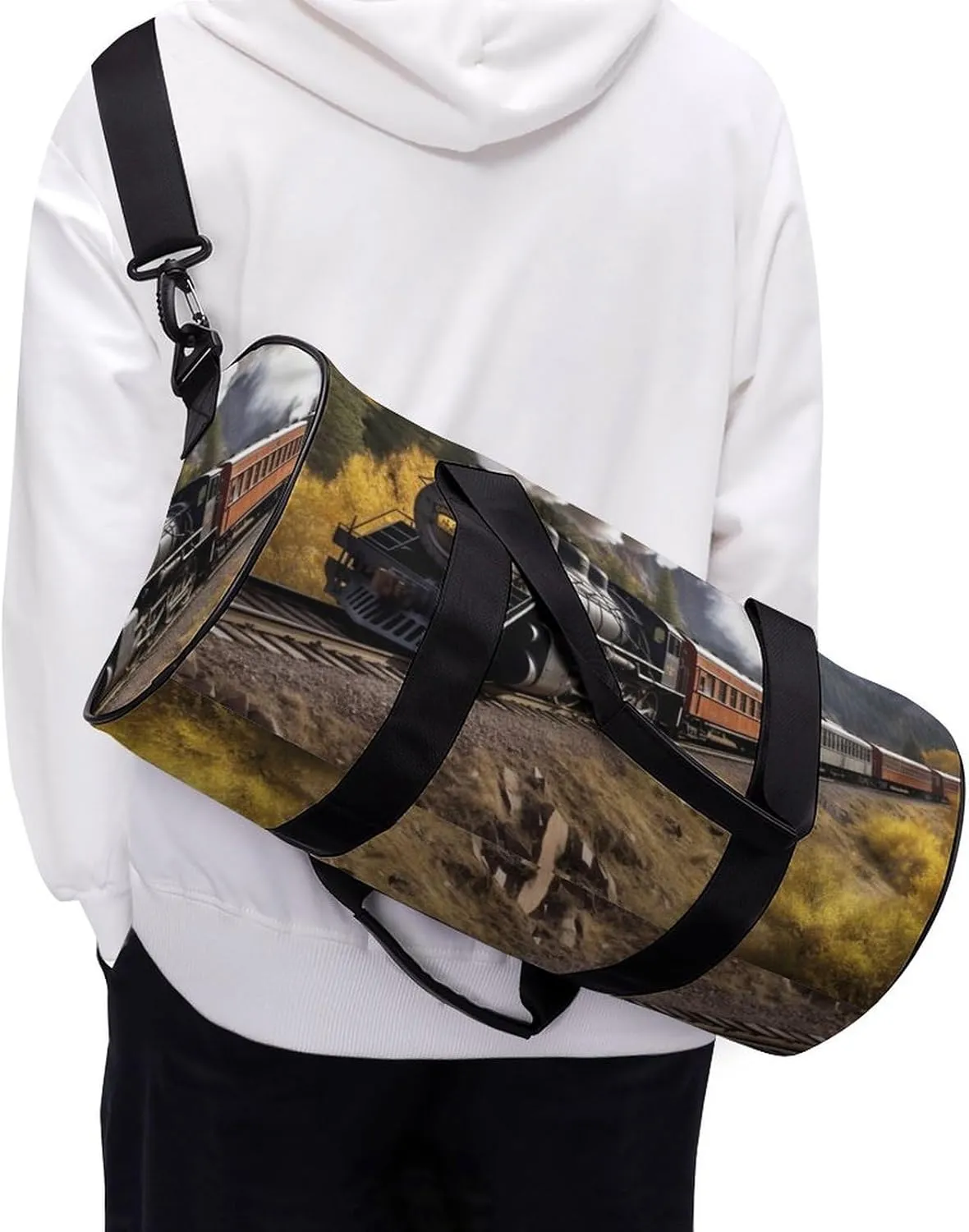 Steam Locomotive Train Gym Bag Small Travel Duffle Bag with Compartment Carry On Weekender Bag for Women Men