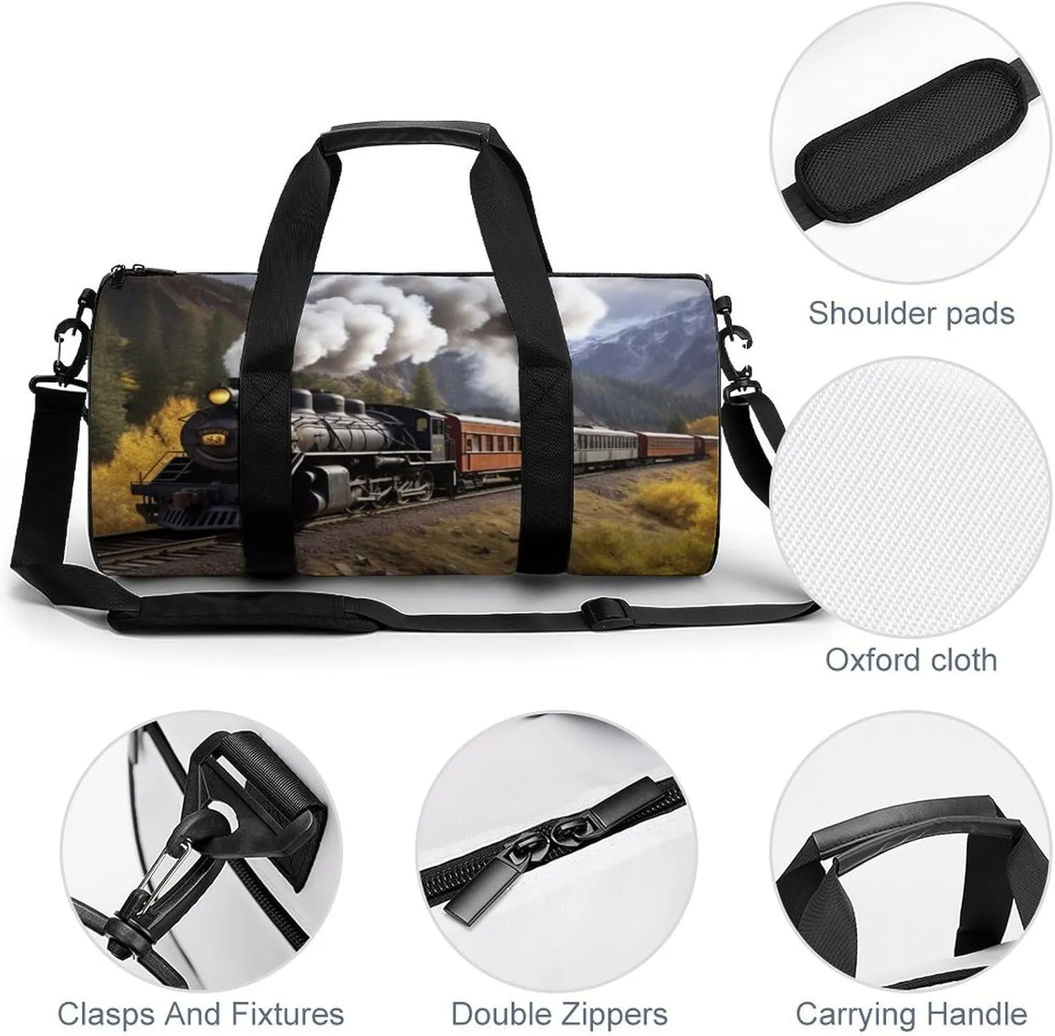 Steam Locomotive Train Gym Bag Small Travel Duffle Bag with Compartment Carry On Weekender Bag for Women Men
