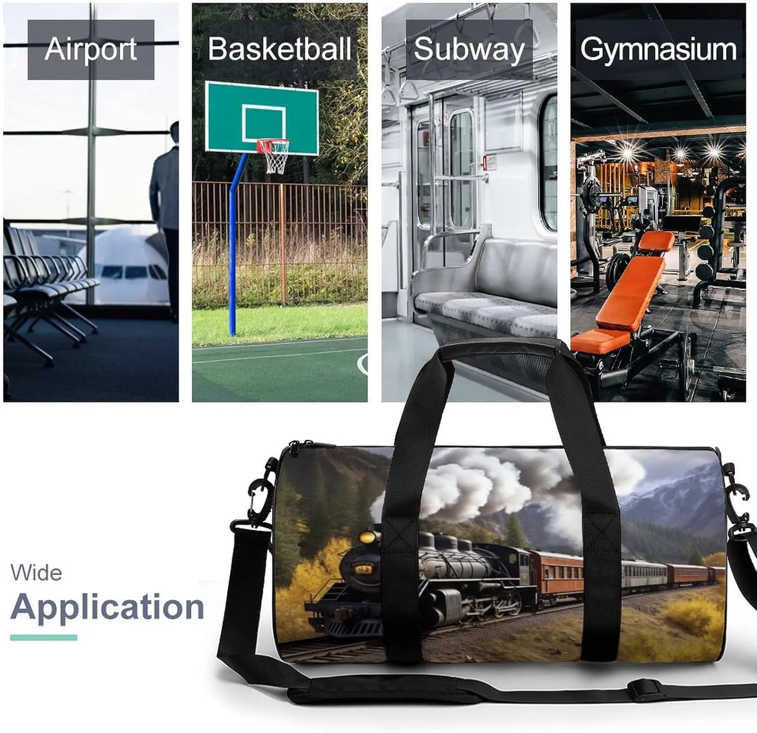 Steam Locomotive Train Gym Bag Small Travel Duffle Bag with Compartment Carry On Weekender Bag for Women Men