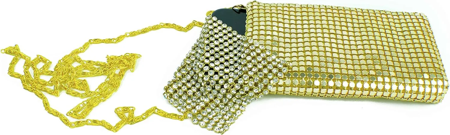 Stephanie Imports Soft Metallic Gold Mesh Women's Cell Phone Shoulder Evening Purse