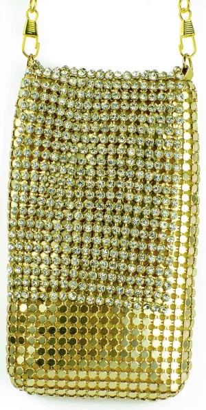 Stephanie Imports Soft Metallic Gold Mesh Women's Cell Phone Shoulder Evening Purse