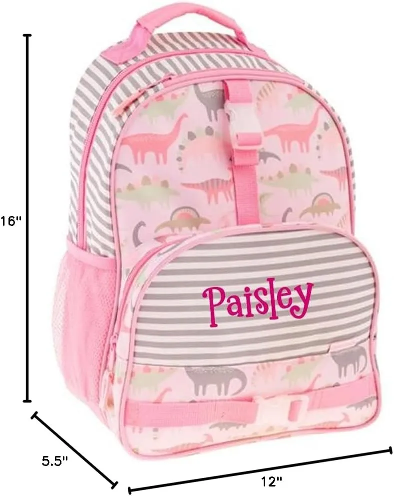 Stephen Joseph Personalized Backpack - Dinosaur Book Bag - Pink Dino All Over Print - Kids Back to School Supplies - Vacation Daypack - Custom Name