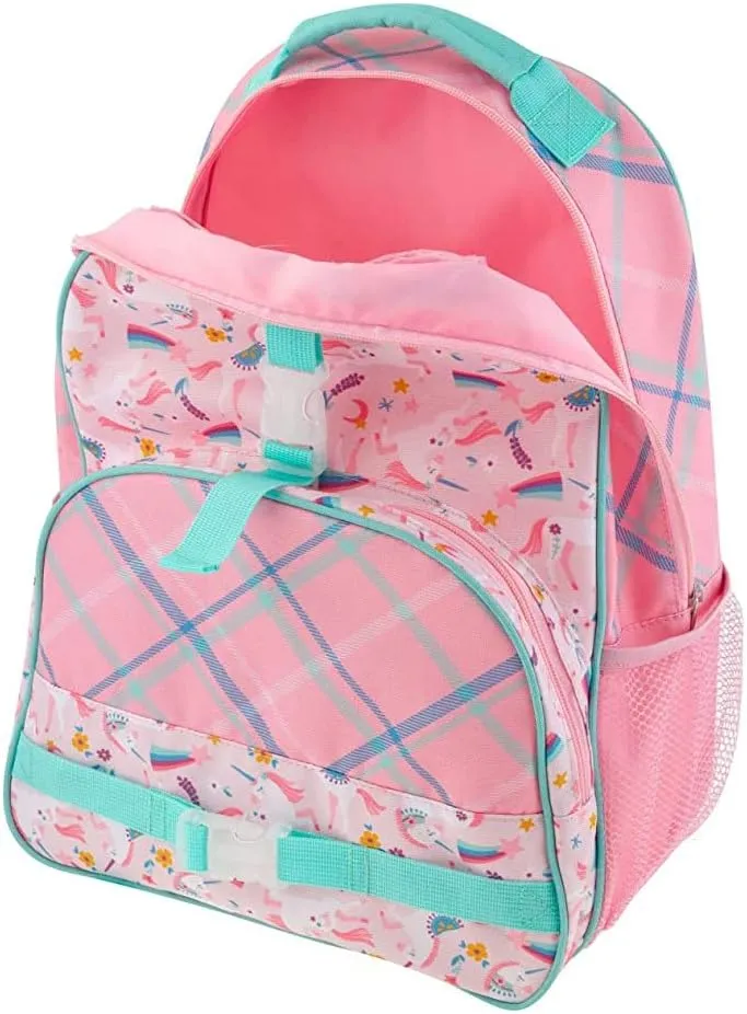 Stephen Joseph Personalized Backpack - Unicorn Book Bag - Plaid All Over Print - Kids Back to School Supplies - Vacation Daypack - Custom Name