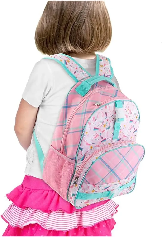 Stephen Joseph Personalized Backpack - Unicorn Book Bag - Plaid All Over Print - Kids Back to School Supplies - Vacation Daypack - Custom Name