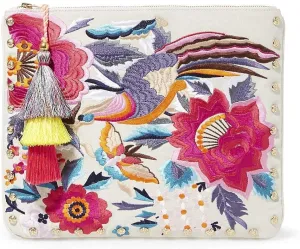 Steve Madden Breza Colorful Embroidered Large Clutch Crossbody, Natural/Multi