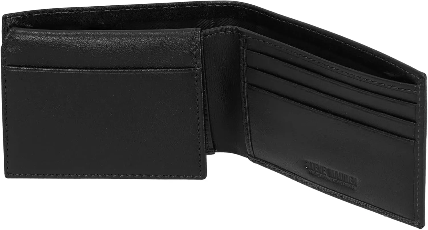 Steve Madden Men's Slim Leather Wallet with Extra Capacity Attached Flip Pockets