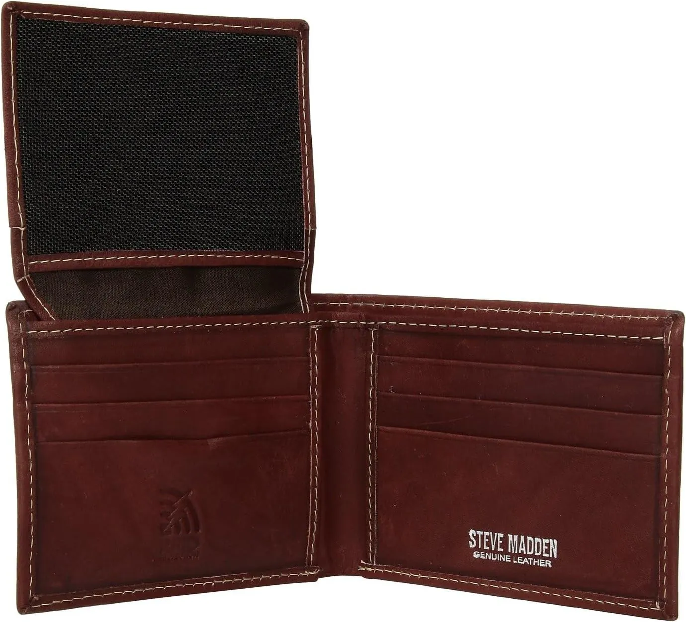 Steve Madden Men's Slim Leather Wallet with Extra Capacity Attached Flip Pockets