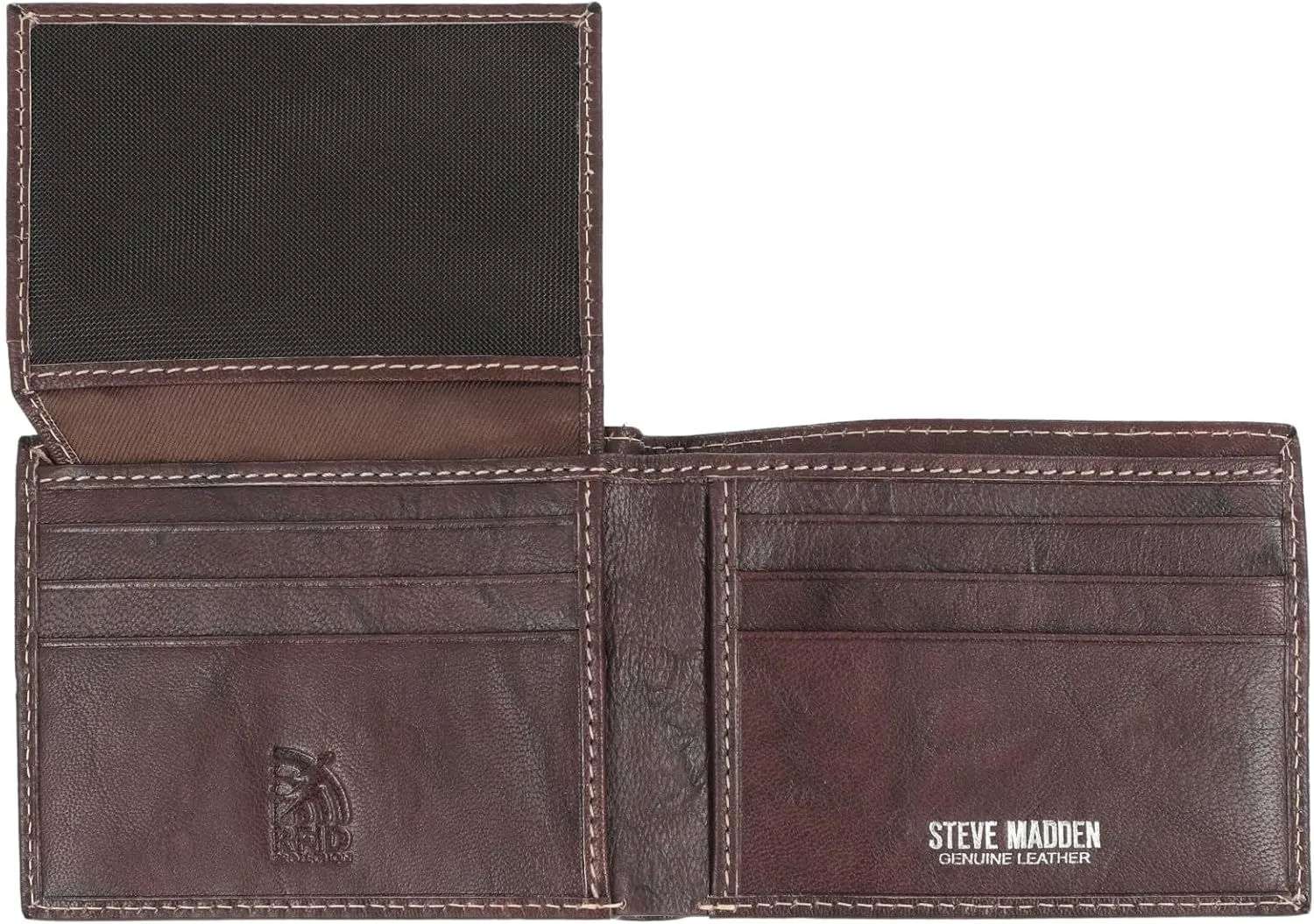 Steve Madden Men's Slim Leather Wallet with Extra Capacity Attached Flip Pockets