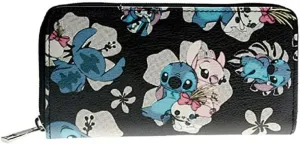 Stitch Cartoon Character Flowers Zip Around Women's Hand Purse Clutch Wallet
