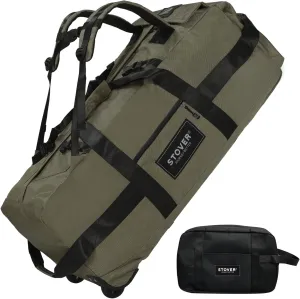 STOVER 80L Rolling Duffel Bag with Wheels, Large 31 Inch Durable Travel Duffle   Toiletry Bag, Heavy Duty, Packable, Foldable w/Shoulder Straps- Use as Luggage or Backpack, Men/Women (Green)