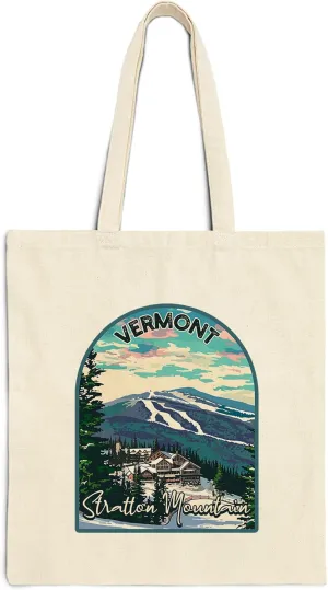 Stratton Mountain Vermont Cotton Tote Bag for Women Men Casual Tote Bag Cloth Canvas Shopping Bags with Handles Cute Bags Everyday Use 15" x 16" Aesthetic Gift ID44997
