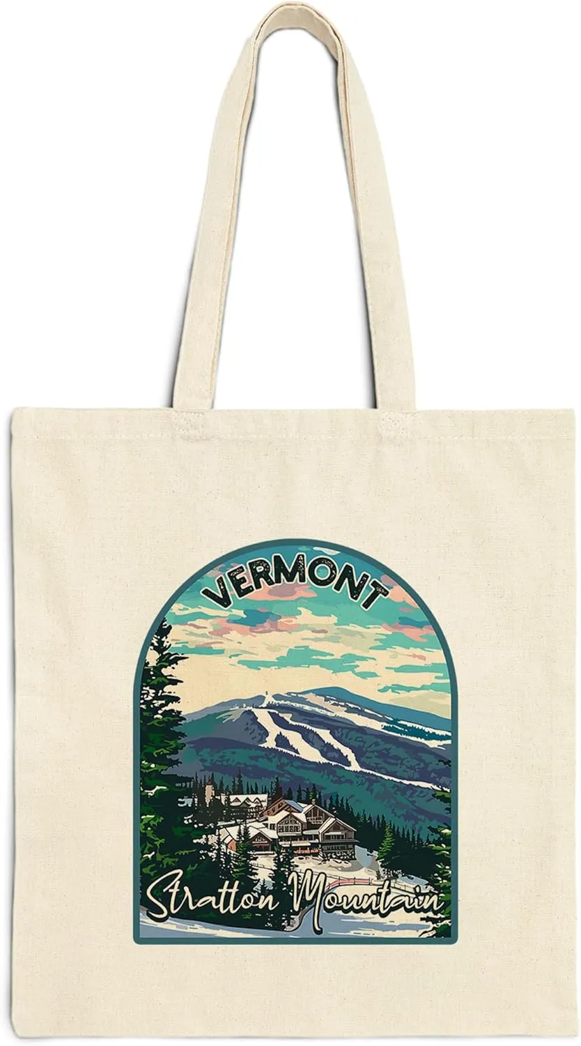 Stratton Mountain Vermont Cotton Tote Bag for Women Men Casual Tote Bag Cloth Canvas Shopping Bags with Handles Cute Bags Everyday Use 15" x 16" Aesthetic Gift ID44997